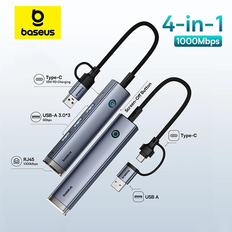 Baseus USB  CŸ USB-A , ƺϿ ŷ ̼ , USB 3.0, 5Gbps  , RJ45 ⰡƮ ̴, 4  1